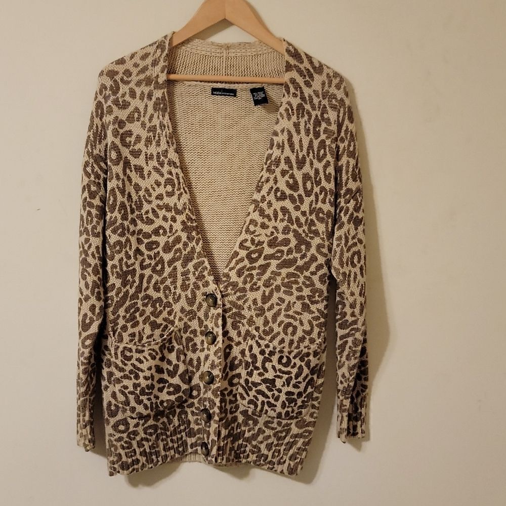NWOT MODA international Animal Print Button Closure Cardigan